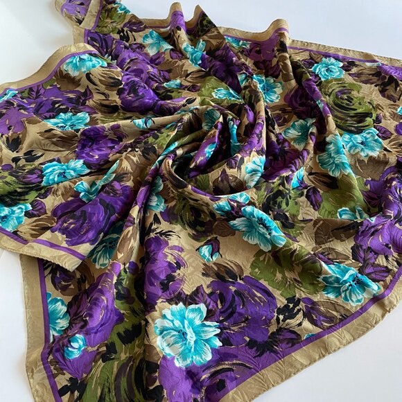 Vintage Carole Little 100% Silk Scarf Floral Square 33" - Picture 1 of 9